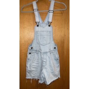 American Eagle Denim Shortalls Women Size 0 Light Blue Raw Hem Bob Overalls